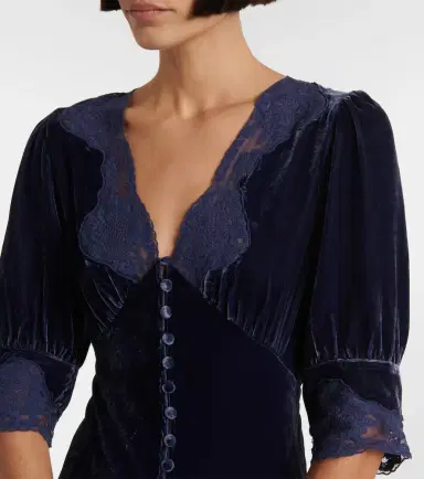 Rixo Simone lace-trimmed velvet maxi dress | Thumbnail 4