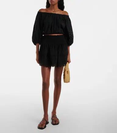 Poupette St Barth Off-shoulder cotton crop top | Thumbnail 3