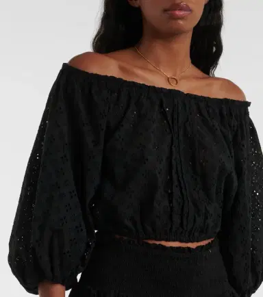 Poupette St Barth Off-shoulder cotton crop top | Thumbnail 5