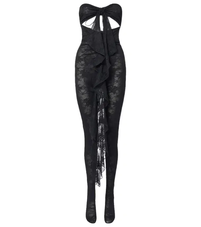 Oseree Oséree Ruffled cutout lace catsuit