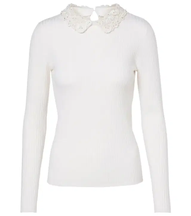 Carolina Herrera Embellished ribbed-knit wool top
