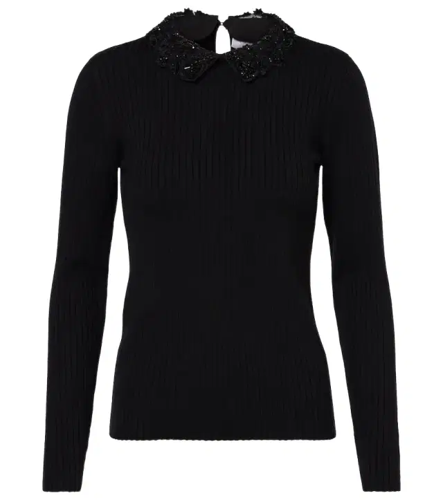 Carolina Herrera Embellished ribbed-knit wool top