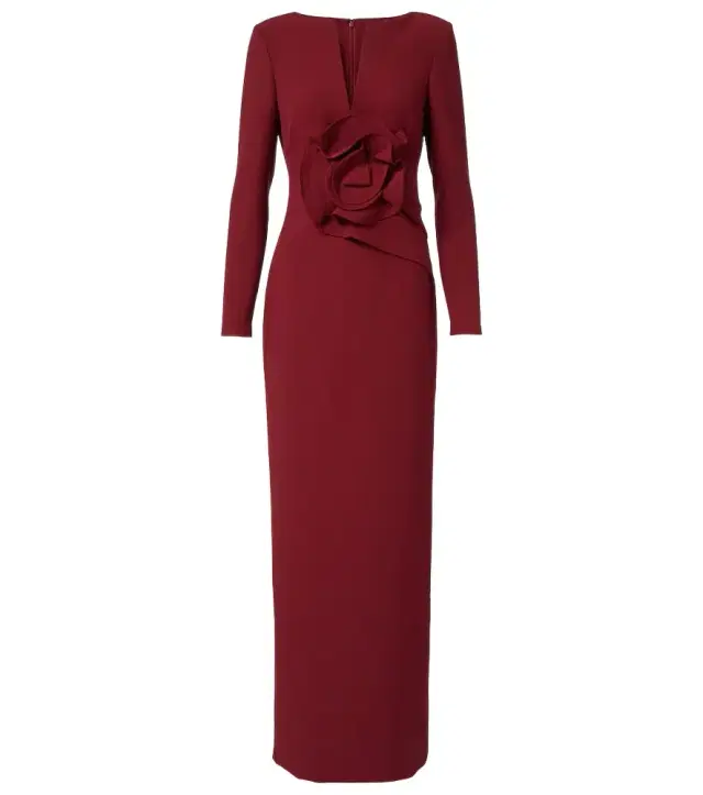 Floral-appliqué crêpe gown