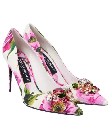 Dolce & Gabbana Embellished leather-trimmed pumps | Thumbnail 1