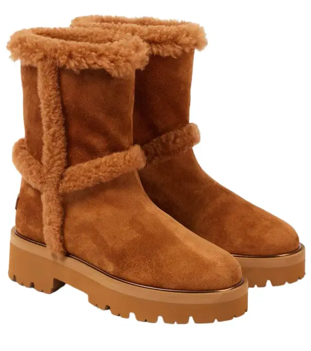 Aquazzura Teddi 20 shearling-trimmed suede boots