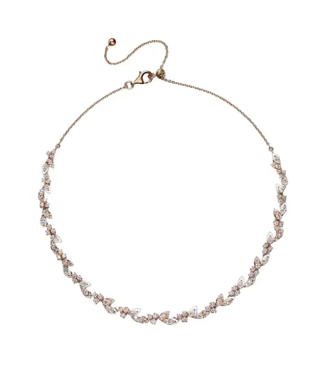 Leaf 18kt rose gold and enamel choker with diamonds