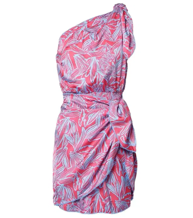Poupette St Barth Celie printed gathered one-shoulder minidress