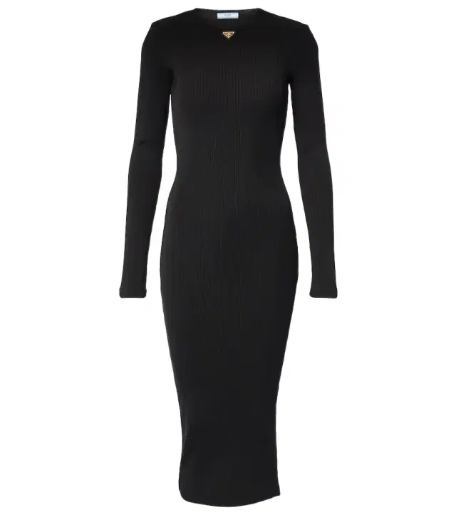 Logo ribbed-knit midi dress