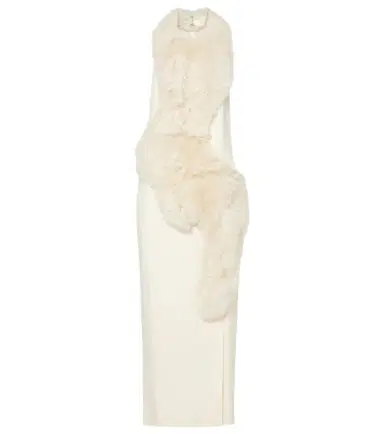 Toteme Shearling-trimmed cady midi dress | Thumbnail 1