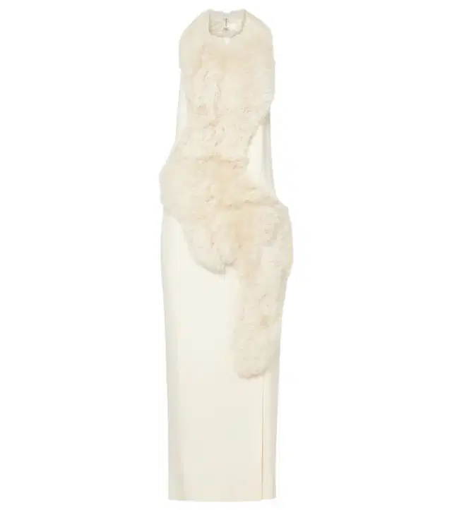Shearling-trimmed cady midi dress