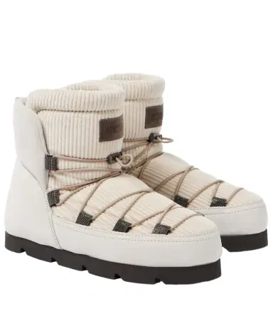 Brunello Cucinelli Shearling-lined corduroy and suede snow boots | Thumbnail 1 Brunello Cucinelli Shearling-lined corduroy and suede snow boots | Thumbnail 1
