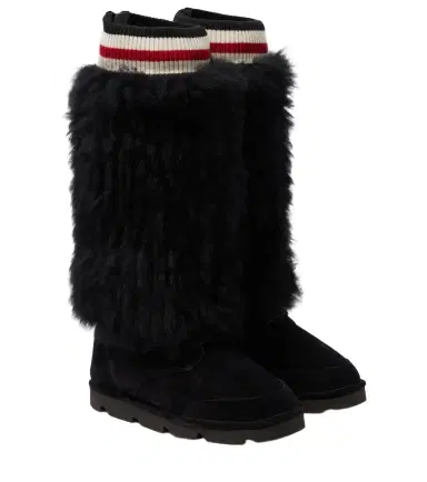Brunello Cucinelli Mountain shearling-trimmed suede knee-high boots | Thumbnail 1