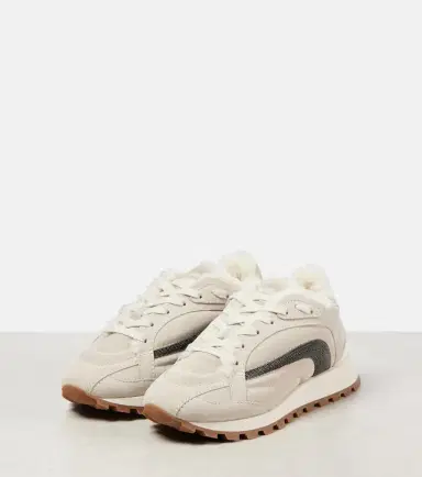 Brunello Cucinelli Monili shearling-trimmed suede sneakers | Thumbnail 2