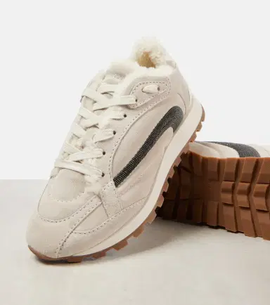 Brunello Cucinelli Monili shearling-trimmed suede sneakers | Thumbnail 3