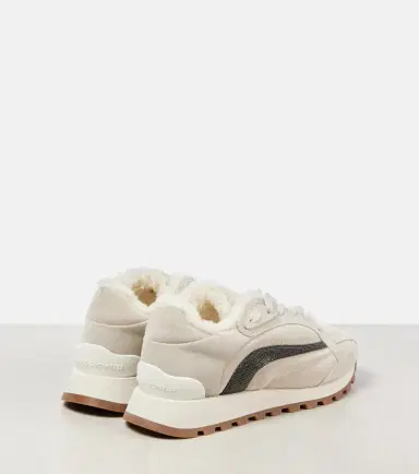 Brunello Cucinelli Monili shearling-trimmed suede sneakers | Thumbnail 4