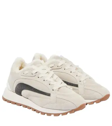Brunello Cucinelli Monili shearling-trimmed suede sneakers | Thumbnail 1