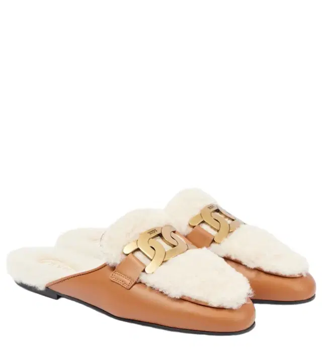Tod's Catena shearling and leather mules
