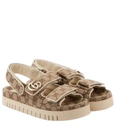 Gucci New Marmont GG leather-trimmed sandals | Thumbnail 1 Gucci New Marmont GG leather-trimmed sandals | Thumbnail 1