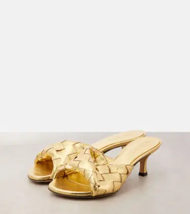 Bottega Veneta Blink Intrecciato 50 metallic leather mules | Thumbnail 3