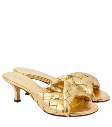 Bottega Veneta Blink Intrecciato 50 metallic leather mules | Thumbnail 1