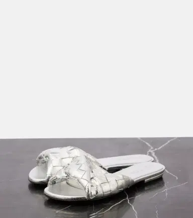 Bottega Veneta Blink Intrecciato metallic leather mules | Thumbnail 3