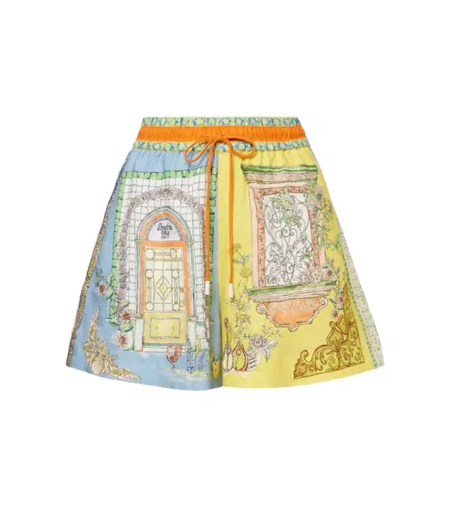 Alémais Monte printed high-rise linen shorts