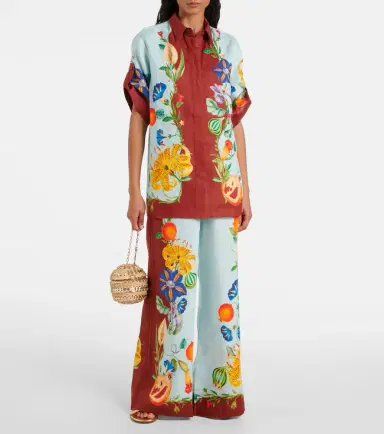 ALÉMAIS Alémais Dahlia floral linen wide-leg pants | Thumbnail 5