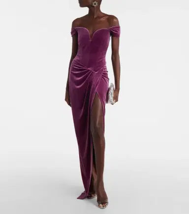 Alex Perry Asymmetric velvet bustier gown | Thumbnail 3