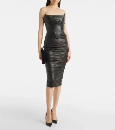 Alex Perry Ruched leather midi dress | Thumbnail 4