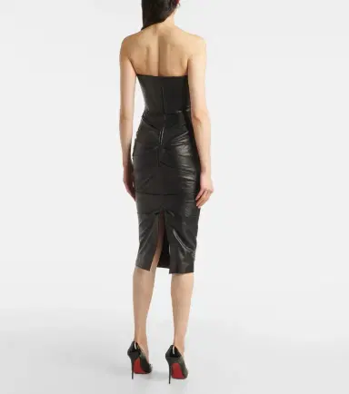 Alex Perry Ruched leather midi dress | Thumbnail 6