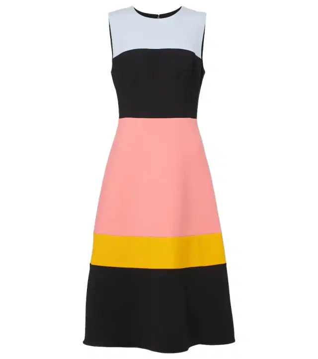 Carolina Herrera Colorblocked wool-blend midi dress