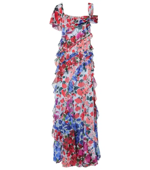 Carolina Herrera Floral ruffled chiffon gown