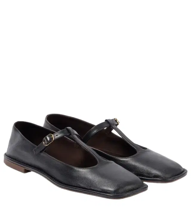 Square T-Strap leather flats