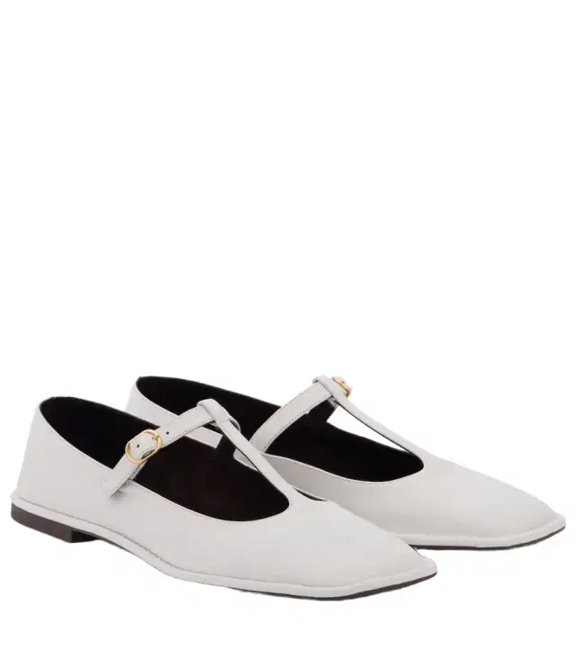 The Row Square T-Strap leather ballet flats