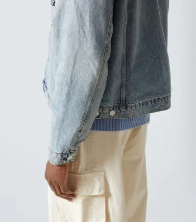 Frame Distressed suede-trimmed denim jacket | Thumbnail 2