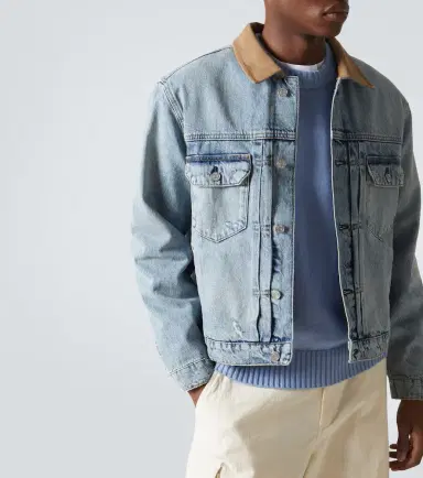 Frame Distressed suede-trimmed denim jacket | Thumbnail 3