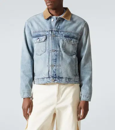 Frame Distressed suede-trimmed denim jacket | Thumbnail 5