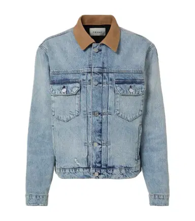 Frame Distressed suede-trimmed denim jacket | Thumbnail 1