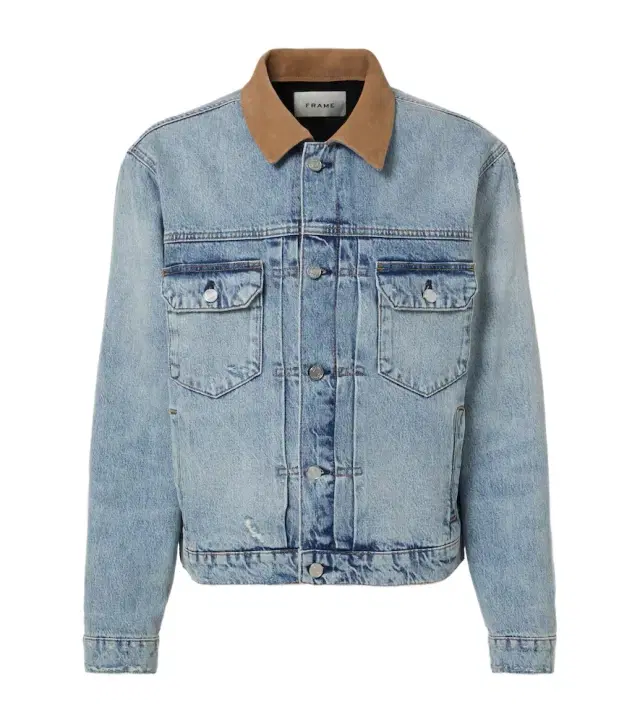 Frame Distressed suede-trimmed denim jacket