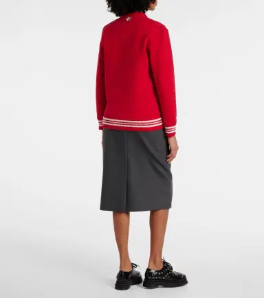 Thom Browne 4-Bar bouclé-trimmed cotton cardigan | Thumbnail 3