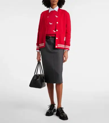 Thom Browne 4-Bar bouclé-trimmed cotton cardigan | Thumbnail 6