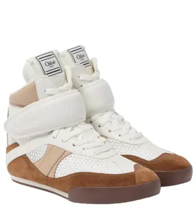 Chloé Chloé Chloé Kick leather-trimmed high-top sneakers | Thumbnail 1 Chloé Chloé Chloé Kick leather-trimmed high-top sneakers | Thumbnail 1