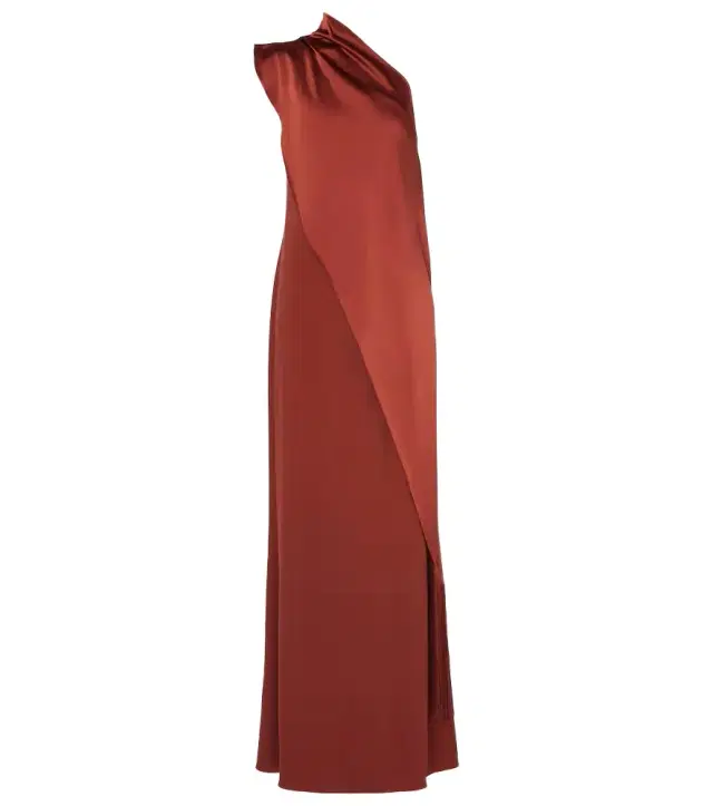 Taller Marmo Berenson fringed one-shoulder gown