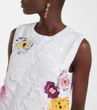 Oscar de la Renta Lace-trimmed floral-appliqué cotton-blend top | Thumbnail 3
