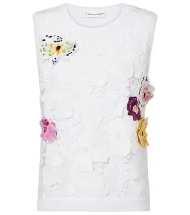Oscar de la Renta Lace-trimmed floral-appliqué cotton-blend top | Thumbnail 1