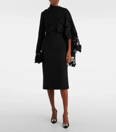 Oscar de la Renta Floral guipure wool midi dress | Thumbnail 3