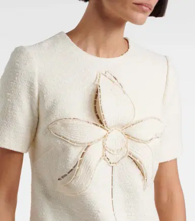 Oscar de la Renta Orchid embroidered cotton tweed shift dress | Thumbnail 2