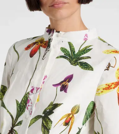 Oscar de la Renta Floral pleated cotton-blend poplin midi dress | Thumbnail 2