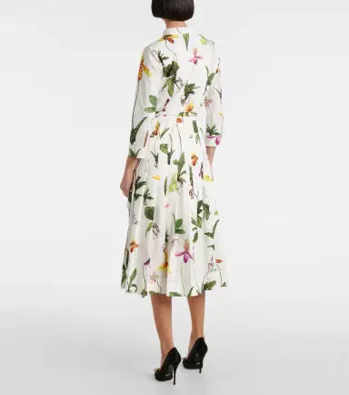 Oscar de la Renta Floral pleated cotton-blend poplin midi dress | Thumbnail 3