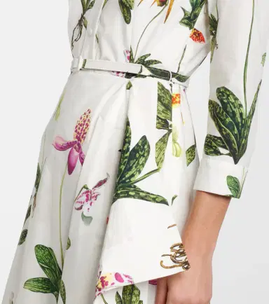 Oscar de la Renta Floral pleated cotton-blend poplin midi dress | Thumbnail 4